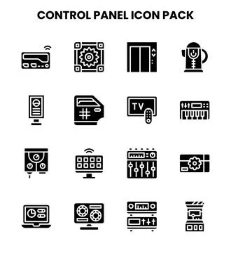 Control Panel Glyph SVG Icons Pack Stock Illustration