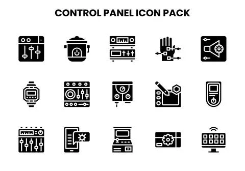 Control Panel Glyph Vector Icons Pack Illustrazione stock
