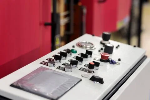 Control panel of horizontal band saw machine Stock Photos