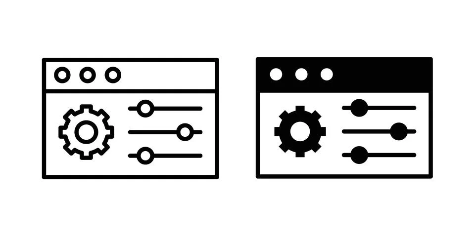 Control panel icon logo. Outline style icons with flat versions Stock Illustration