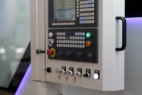 Control panel of industrial CNC machine Stock Photos
