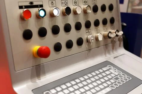 Control panel of industrial computerized machine Stock Photos