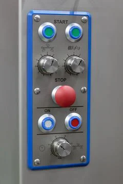 Control panel of industrial electric meat grinder Stock Photos