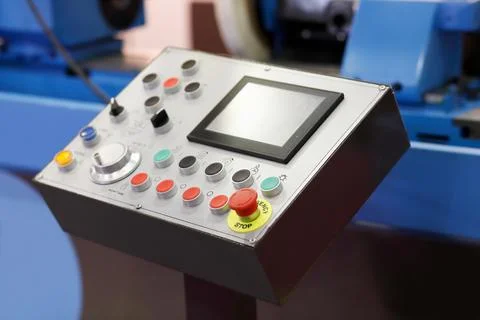 Control panel of industrial equipment with touchscreen Stock Photos