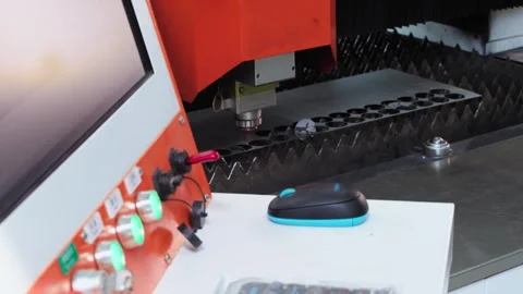 The control panel for the industrial metal laser cutting equipment in the Stock Footage 282188304