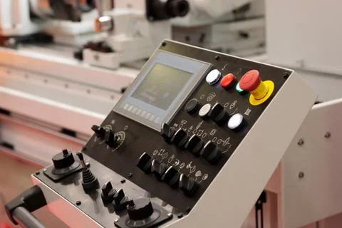 Control panel of industrial metalworking machine Stock Photos