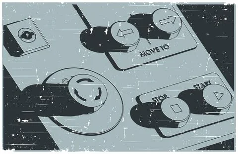 Control panel of an industrial unit close-up retro poster Stock Illustration