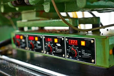 Control panel, industry and machine with closeup, technology and manufacturing Stock Photos