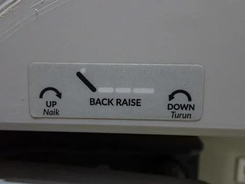 Control panel label on medical bed Stock Photos