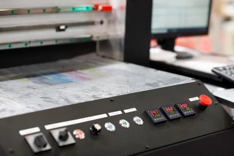 Control panel of large format solvent ink printer Stock Photos