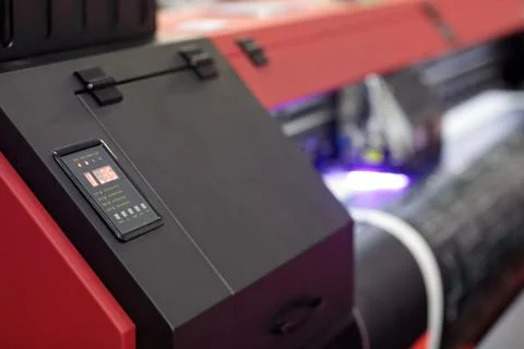 Control panel of large format UV roll printer Stock Photos