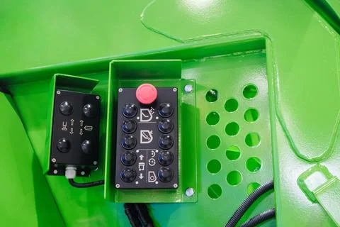 Control panel for a large hydraulically driven refuse collection vehicle. Stock Photos