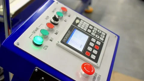 Control panel of laser cutting machine in sewing workshop Stock Footage 147140955