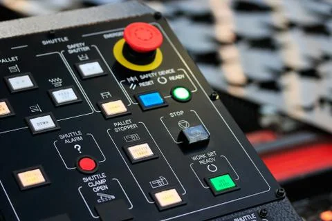 Control panel of laser cutting machine Stock Photos