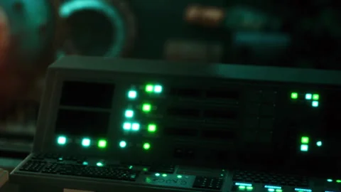 Control panel with lights and screens in a dark environment during work Stock Footage 344964240