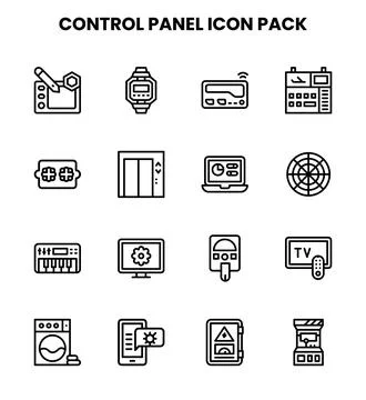 Control Panel Line Bundle Icons Pack Stock Illustration