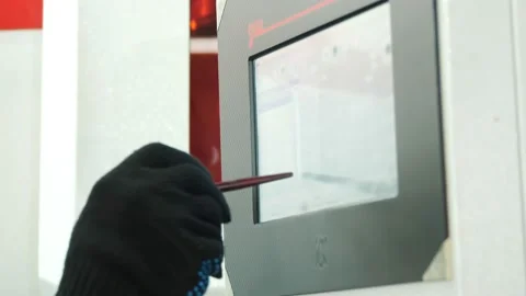 Control panel for machine. close-up. Worker entering data into a cnc machine by 動画素材 204928545
