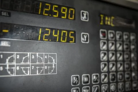 Control panel of machine controller Stock Photos