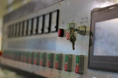 Control panel of manufacturing equipment Stock Photos