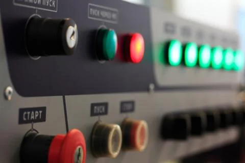 Control panel of manufacturing line Stock-Fotos