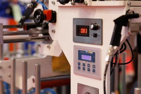 Control panel of MDF PVC profile wrapping machine Stock Photos