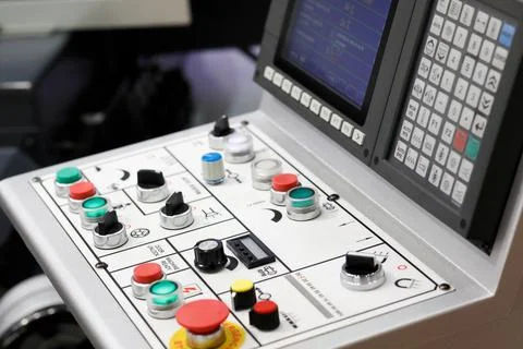 Control panel of metalworking CNC lathe machine Stock Photos