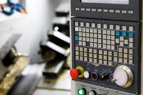 Control panel of metalworking CNC machine Stock Photos