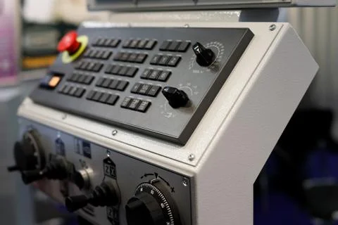 Control panel of metalworking CNC machining center Stock Photos
