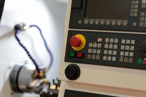 Control panel of metalworking CNC turning machine Stock Photos