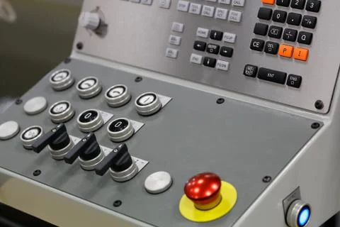 Control panel of metalworking lathe Stock Photos