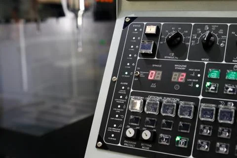 Control panel of modern 5 axis CNC milling machine Stock Photos