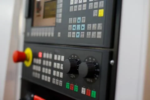 Control panel of modern CNC lathe machine Stock Photos