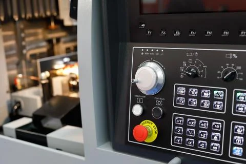 Control panel of modern CNC machine Stock Photos