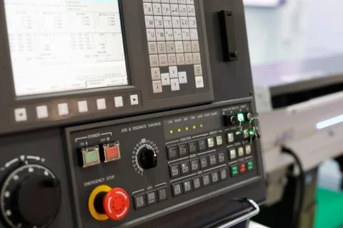 Control panel of modern CNC machining center Stock Photos