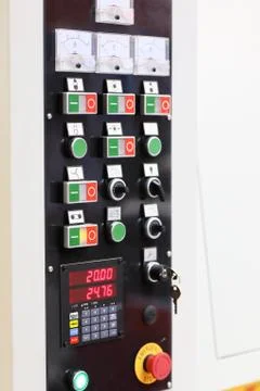 Control panel of modern computerized machine Stock Photos