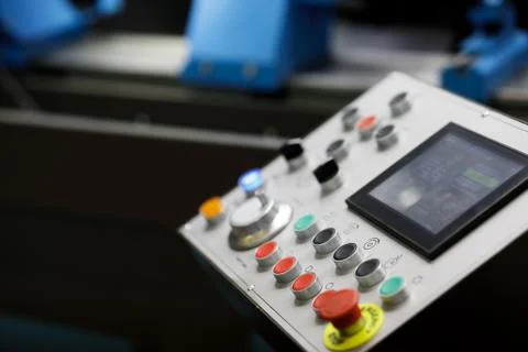 Control panel of modern industrial CNC equipment Stock Photos