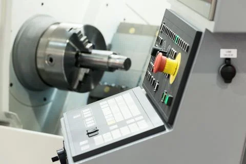 Control panel of modern lathe. Abstract industrial background Stock Photos