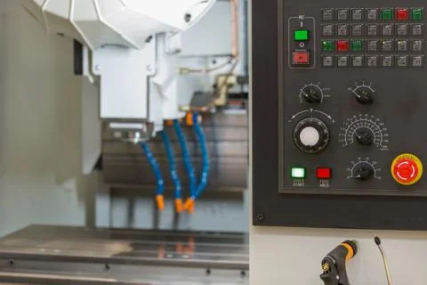 Control panel of modern lathe. Abstract industrial background Stock Photos