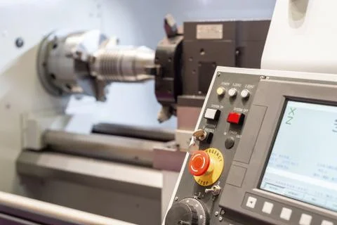 Control panel of modern lathe. Abstract industrial background Stock Photos