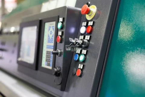 Control panel of a modern manufacturing machine Stock Photos