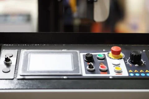 Control panel of modern manufacturing machine Stock Photos