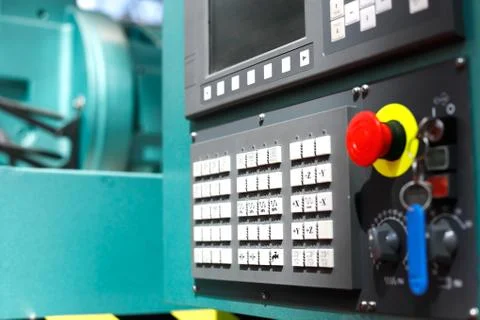 Control panel of modern metalworking cnc machine Stock Photos