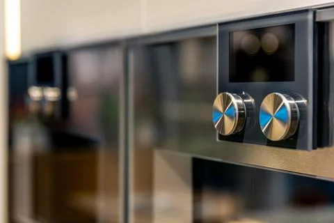Control panel of a modern oven. Elegant built-in appliances for premium kit.. 스톡 사진
