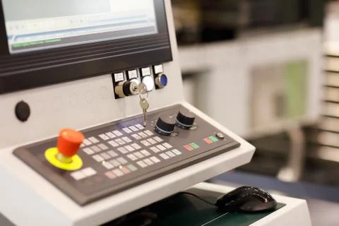 Control panel of multi axis CNC machining center Stock Photos