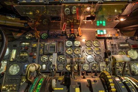 Control panel of an old aircraft Stock Photos