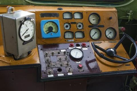 Control panel of the old locomotive. Stock Photos
