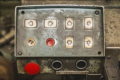 Control panel of the old machine at the factory Stock Photos
