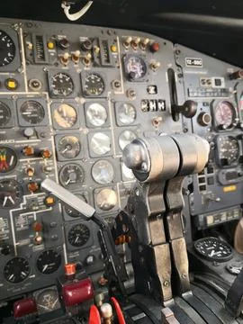 Control panel in a plane cockpit Stock-Fotos