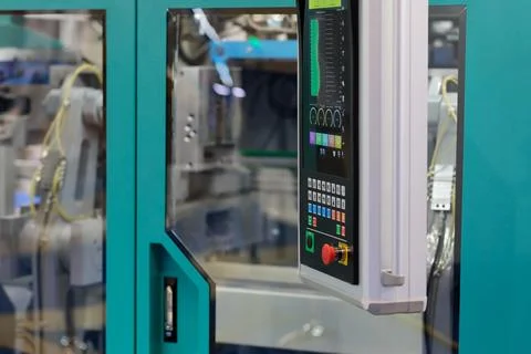 Control panel of plastic injection machine Stock Photos