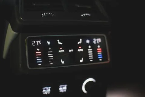 Control panel rear climate control. A modern control screen in a premium car. Stock Photos
